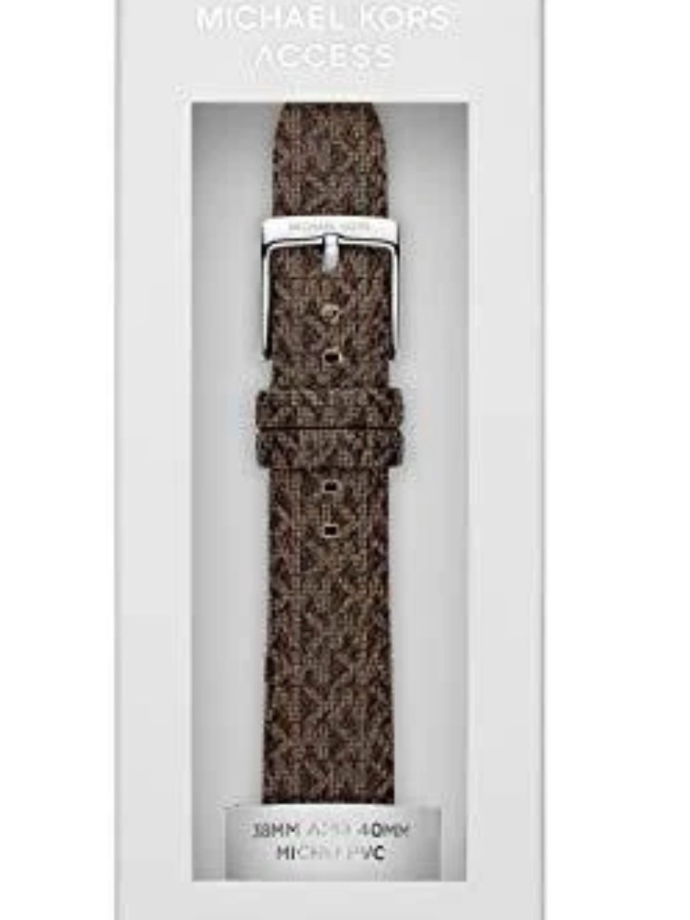 Michael Kors Brown Monogram Leather Watch Strap with Silver Buckle 38-40mm
